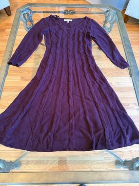 Kasper Plum Cable-Knit V-Neck Long-Sleeve Dress